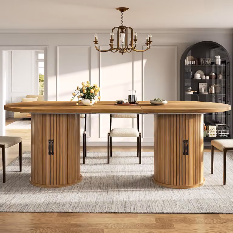 Tavolo allungabile con maniglie in metallo, tavolo da cucina versatile con vano contenitore nascosto, dimensioni: 149,8-189,7 x 80 x 75 cm, colore marrone scuro