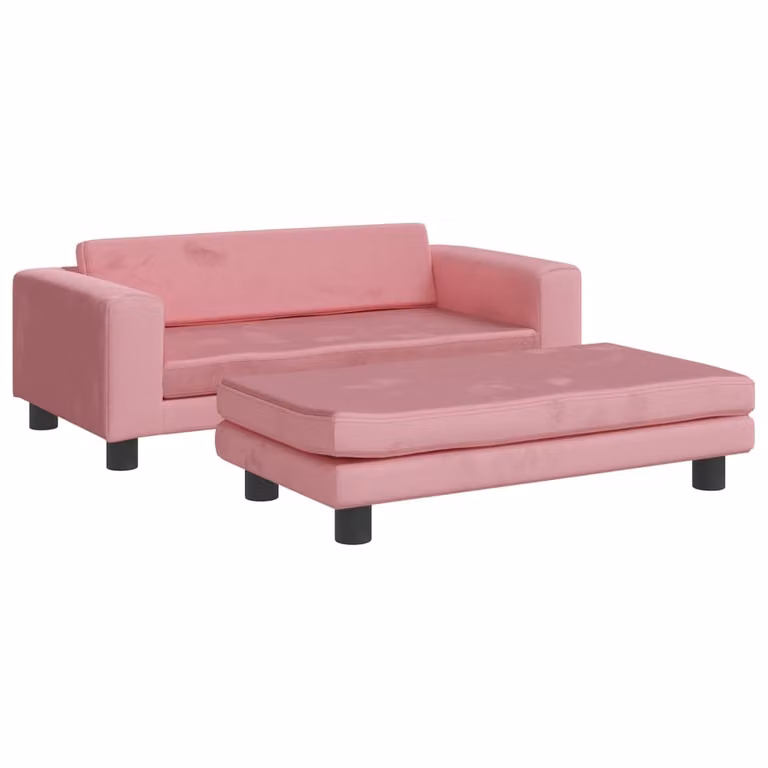 Divano per Bambini con Poggiapiedi Rosa 100x50x30 cm in Velluto