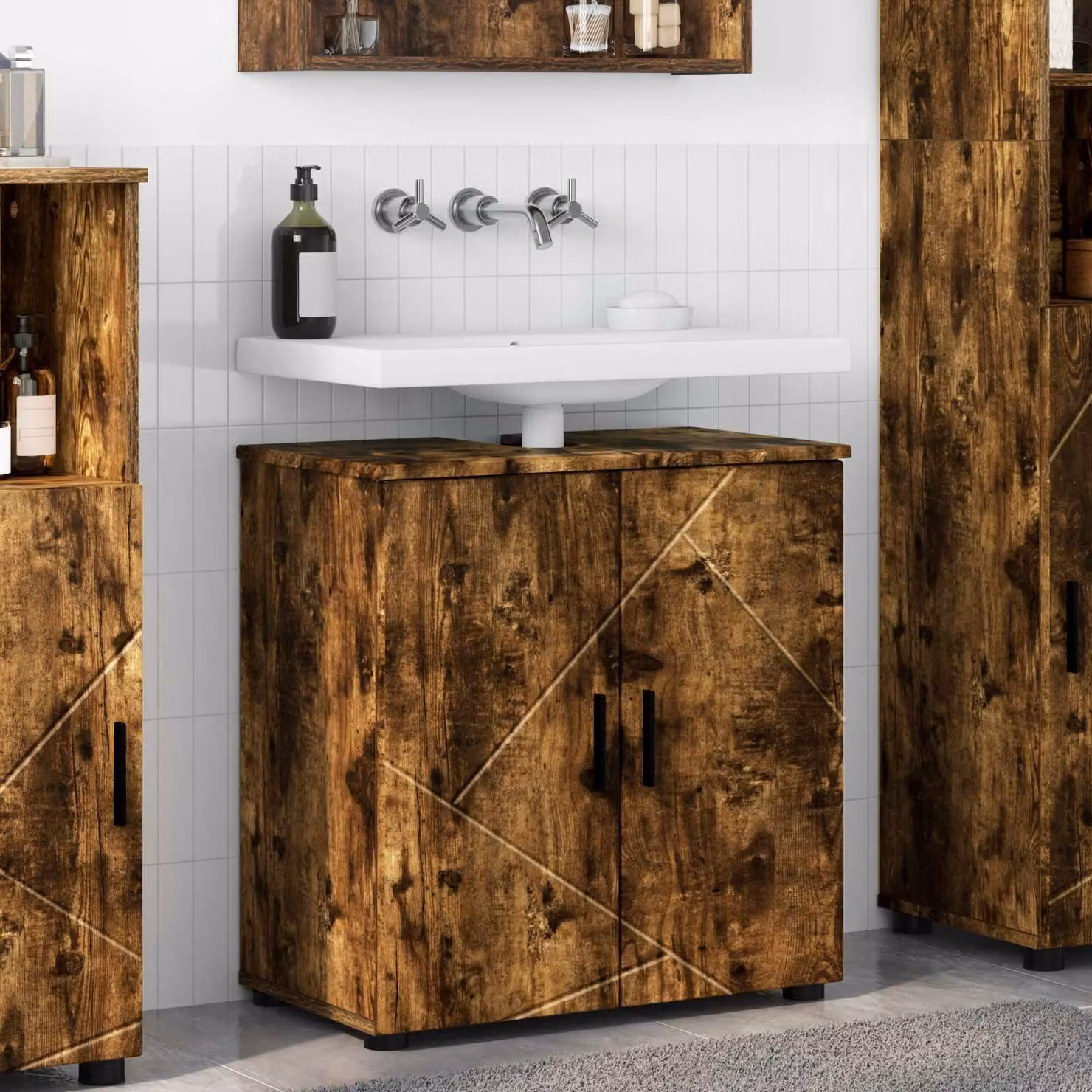 Mobile da bagno vidaXL in stile moderno, colore marrone rovere fumé, L: 61 cm, P: 35 cm, H: 64 cm