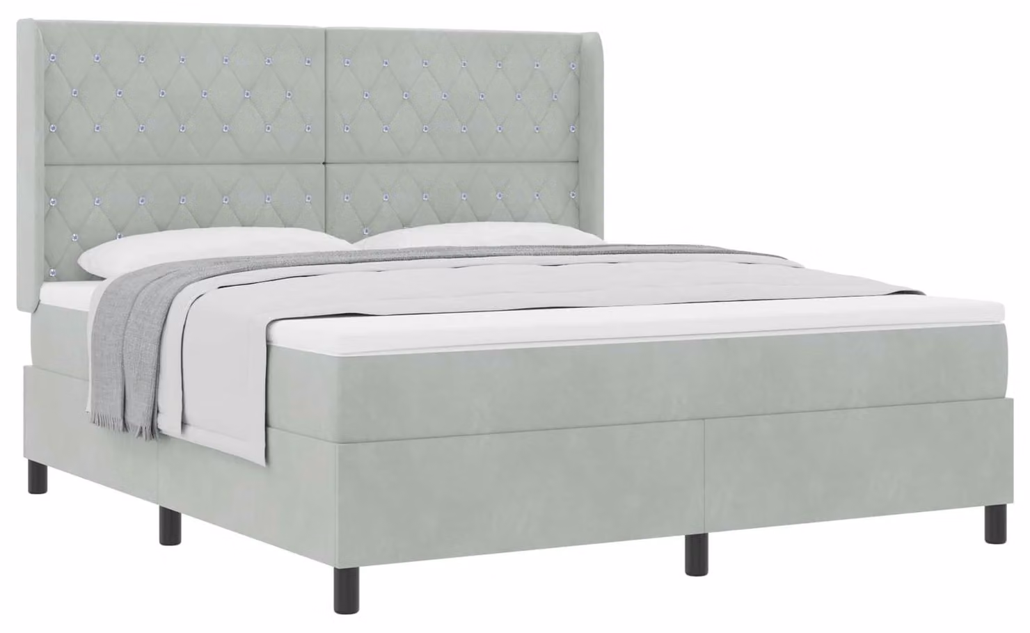 Letto a molle con materasso grigio chiaro 180 x 200 cm in velluto
