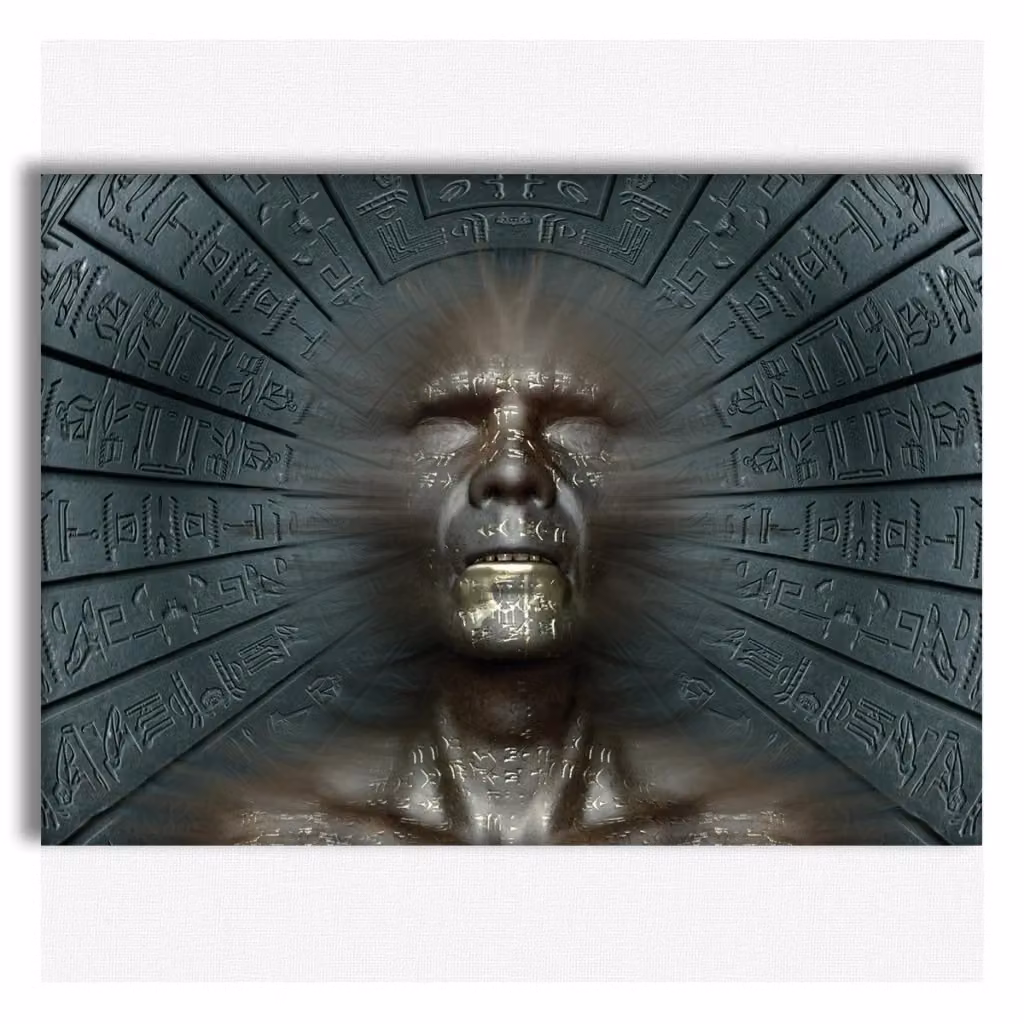 Quadro Canvas Hieroglyphics Abstraction di Signorbit su telaio in legno, L: 140 cm, H: 100 cm – 2