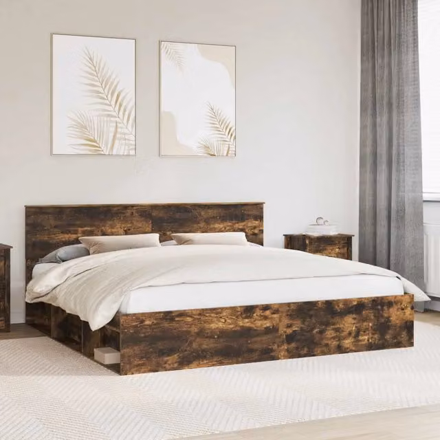 Struttura del letto-Giroletto Rovere fum¨¦ 200 x 200 cm Pino massello 817661