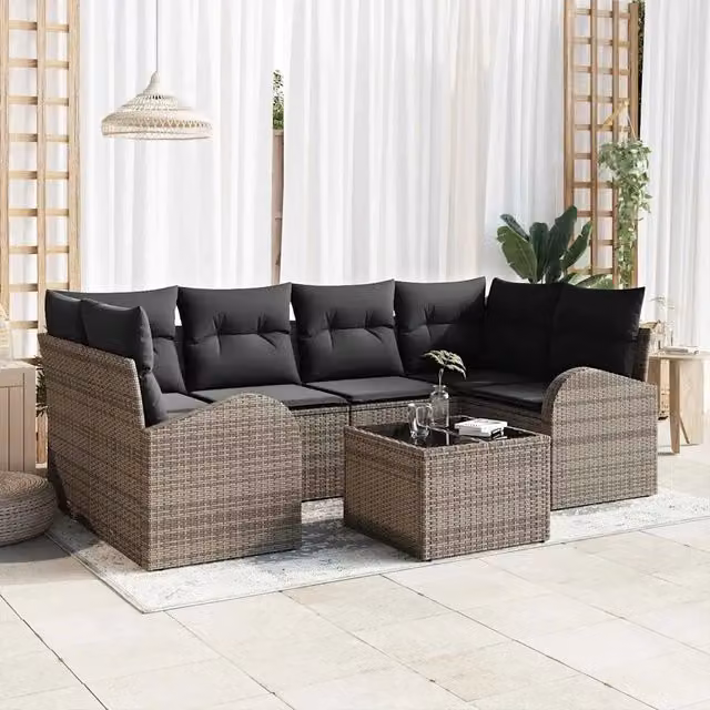 Set Divano da Giardino 7 pz Grigio polyrattan 3345939