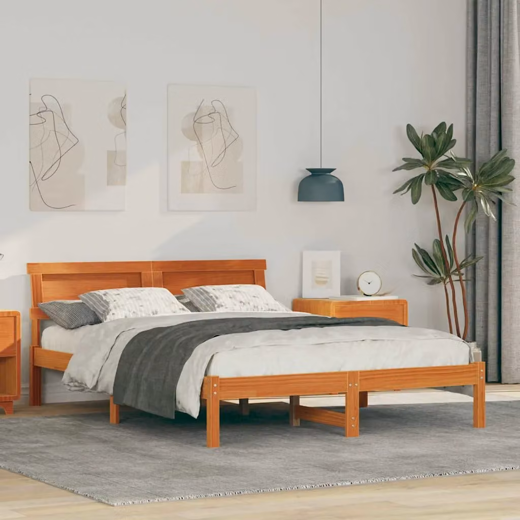 Struttura del letto moderna vidaXL in pino massello cerato marrone L/P: 120 x 200 cm – 1