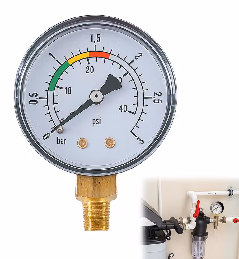 Manometro per piscina, attacco 1/4 BSPT, misuratore di pressione dell'acqua, con glicerina, dimensioni 53 mm