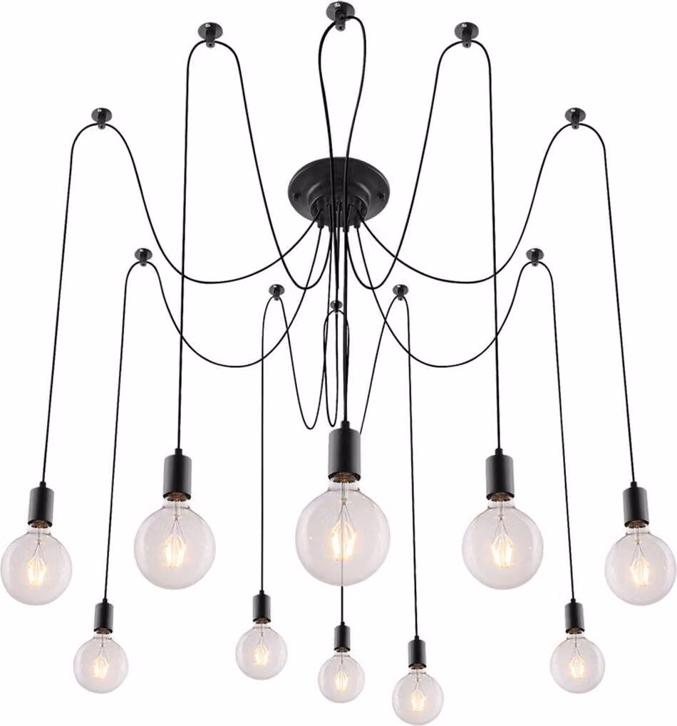 Lampada a sospensione Rabalux 2224 con 10 faretti Caspar, E27, nera, rotonda, stile industriale, ø800 mm