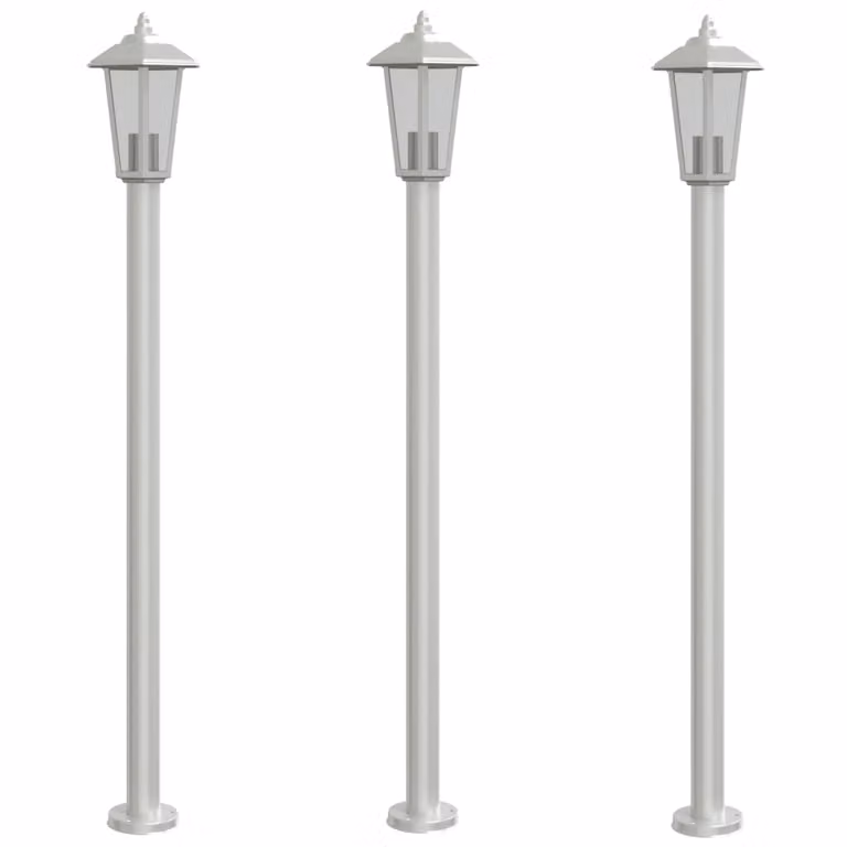 Lampade da Terra per Esterni 3 pz Argento 120cm in Acciaio Inox