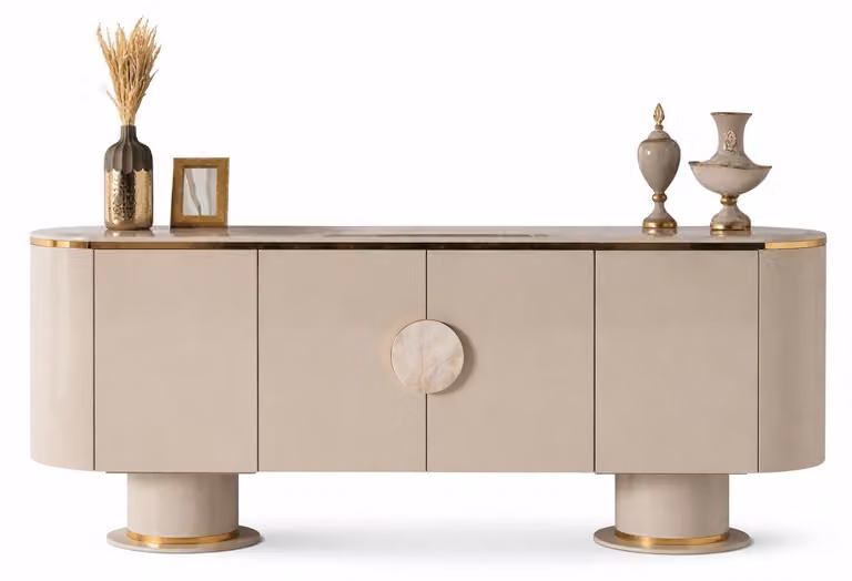 Elegante credenza con dettagli dorati e linee minimaliste
