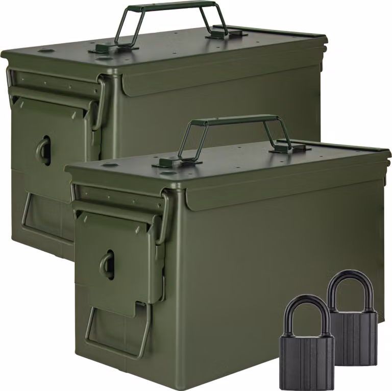 Trucky 2x Scatola portamunizioni in metallo, scatola portamunizioni con coperchio, 31 x 16 x 19 cm, colore verde militare