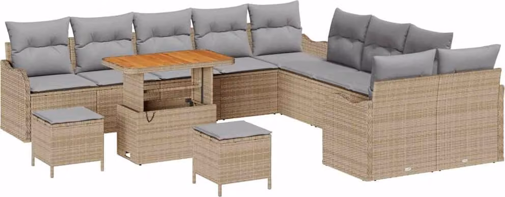 Set Divano da Giardino 13 pcs Beige polyrattan