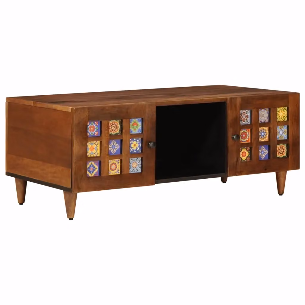 Tavolino da salotto moderno vidaXL in legno di mango marrone L: 100 cm, P: 54 cm, H: 40 cm – 2