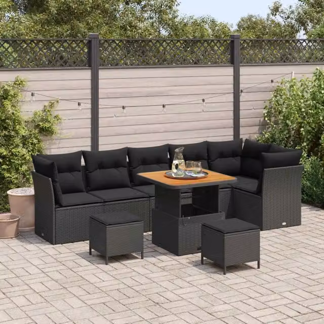 Set Divano da Giardino 9 pz Nero polyrattan 3361499