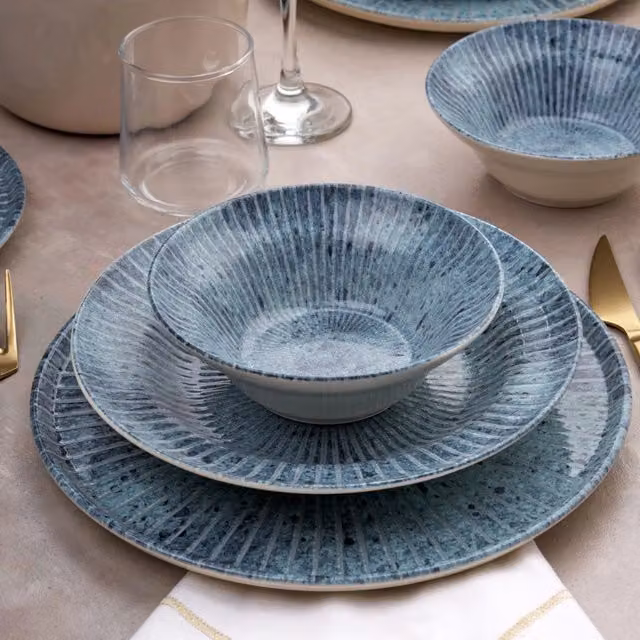 Servizio piatti Niroda in ceramica per 24 persone, multicolore blu
