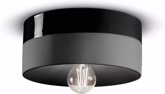 Plafoniera a soffitto Ferroluce in ceramica stile Art Déco colore nero con attacco E27