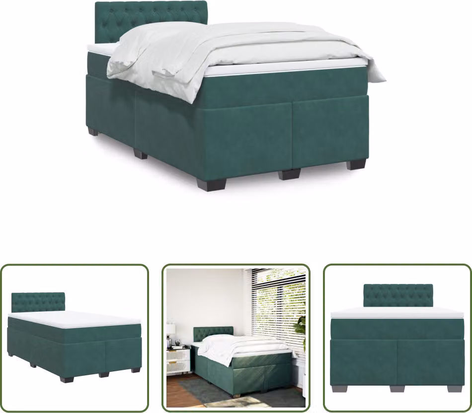 The Living Store Letto a molle con materasso verde scuro 120x190 cm in velluto