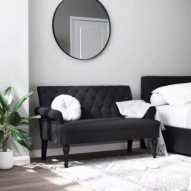 Panca con schienale vidaXL in tessuto nero con struttura in legno e MDF L/P/H: 120 x 62 x 75,5 cm