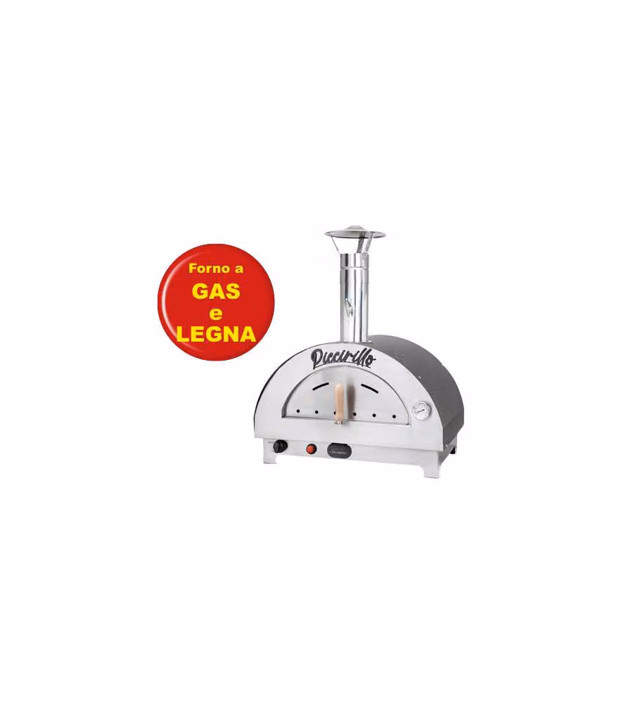 Forno a gas e legna Bella Napoli Piccirillo in acciaio inox color argento con termometro per pane e pizza L: 69 cm, P: 60 cm, H: 51 cm