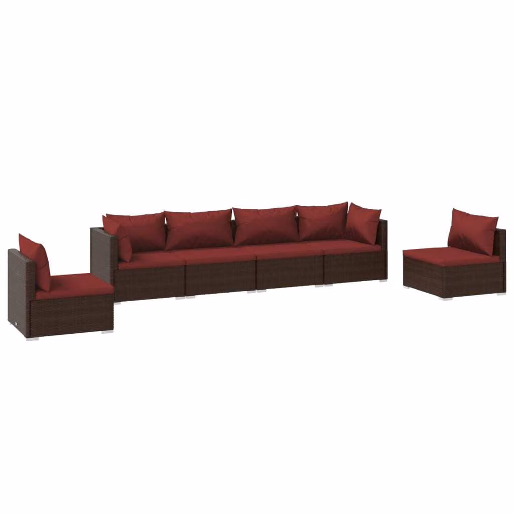 Set Divani da Giardino 6 pz con Cuscini in Polyrattan Marrone