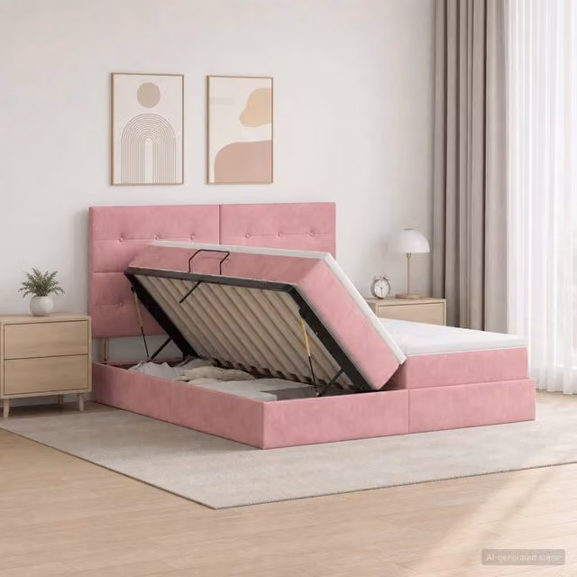 Letto con Contenitore con testiera Rosa 200 x 200 cm Velluto 3459836