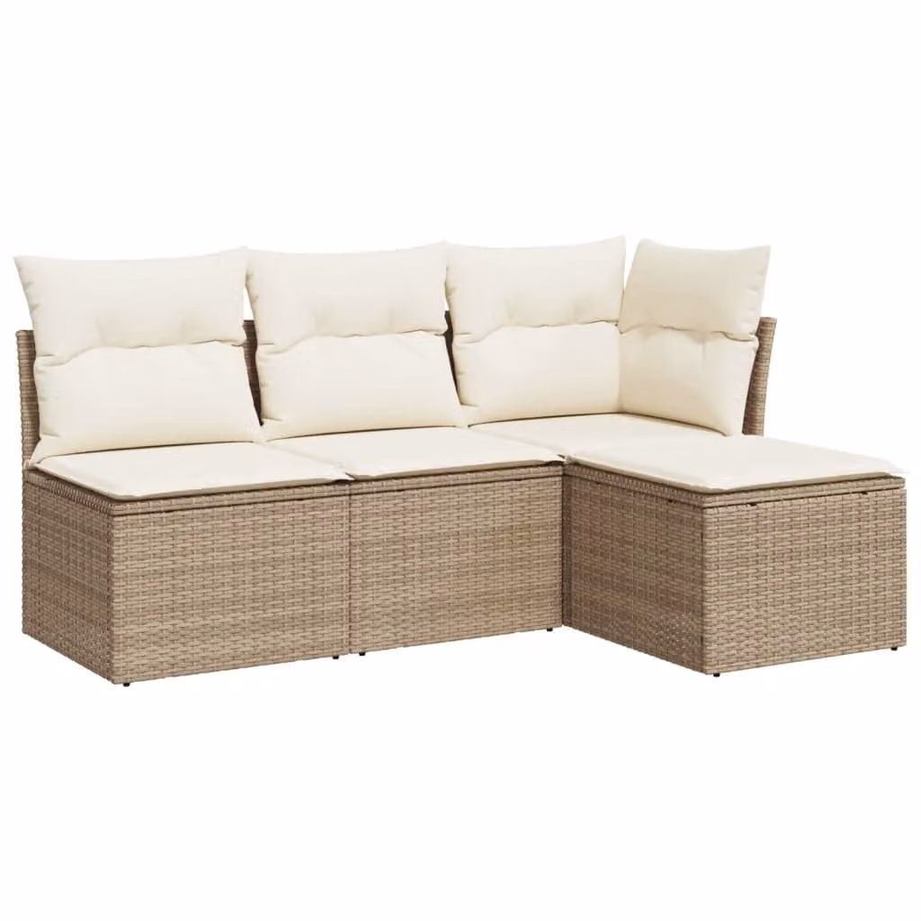 Set Divano da Giardino 4 pz con Cuscini Beige in Polyrattan