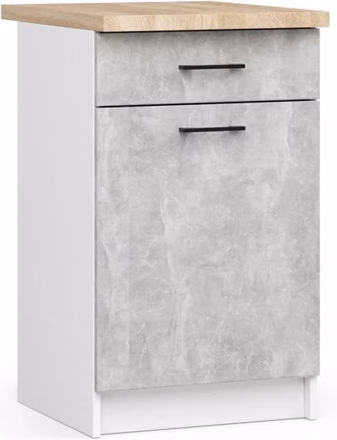 Mobile cucina modulare AKORD OLIWIA Bianco con piano in Cemento, 1 anta e 1 cassetto, L: 50 cm, P: 46 cm, H: 85 cm