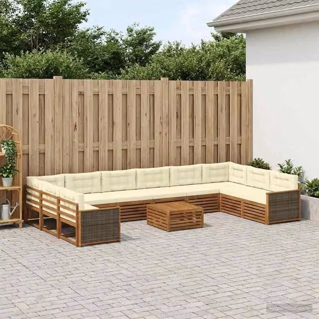 Set di divani da giardino vidaXL in legno di acacia massello, 11 pezzi, marrone e beige
