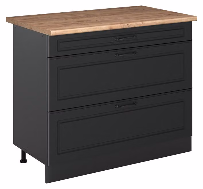 Mobiletto base per cucina Vicco R-Line Antracite country/Antracite 100 cm piano di lavoro Rovere dorato, Model 71572