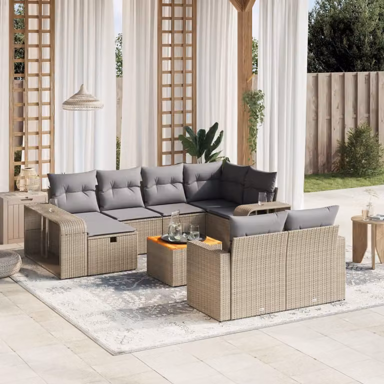 vidaXL Set Divani da Giardino 11 pz in Polyrattan con Cuscini Beige e Tavolino da Esterno