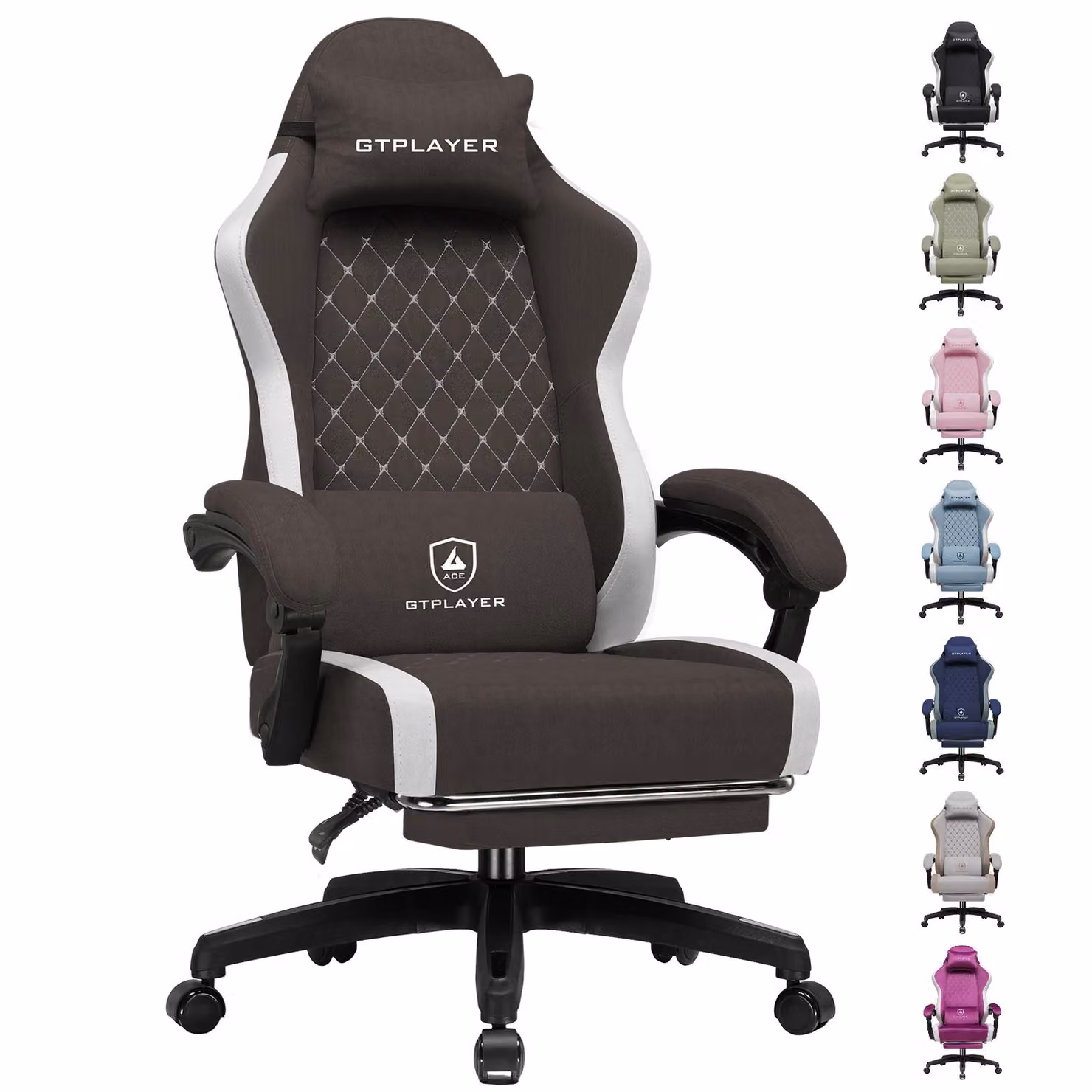 Sedia da gaming GTPLAYER: sedia ergonomica per PC in tessuto traspirante, sedia da scrivania girevole, ampia e alta, con poggiapiedi, marrone