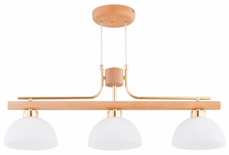 Lampada a sospensione LESSI in legno chiaro, bianco e oro, 3xE27x15W, legno, dimensioni: 48x17,5x72 cm, IP20, Alfa