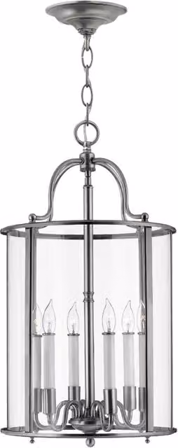 Lampadario a sospensione Hinkley Gentry in metallo e vetro grigio argento con 6 luci E14, Ø 35 cm