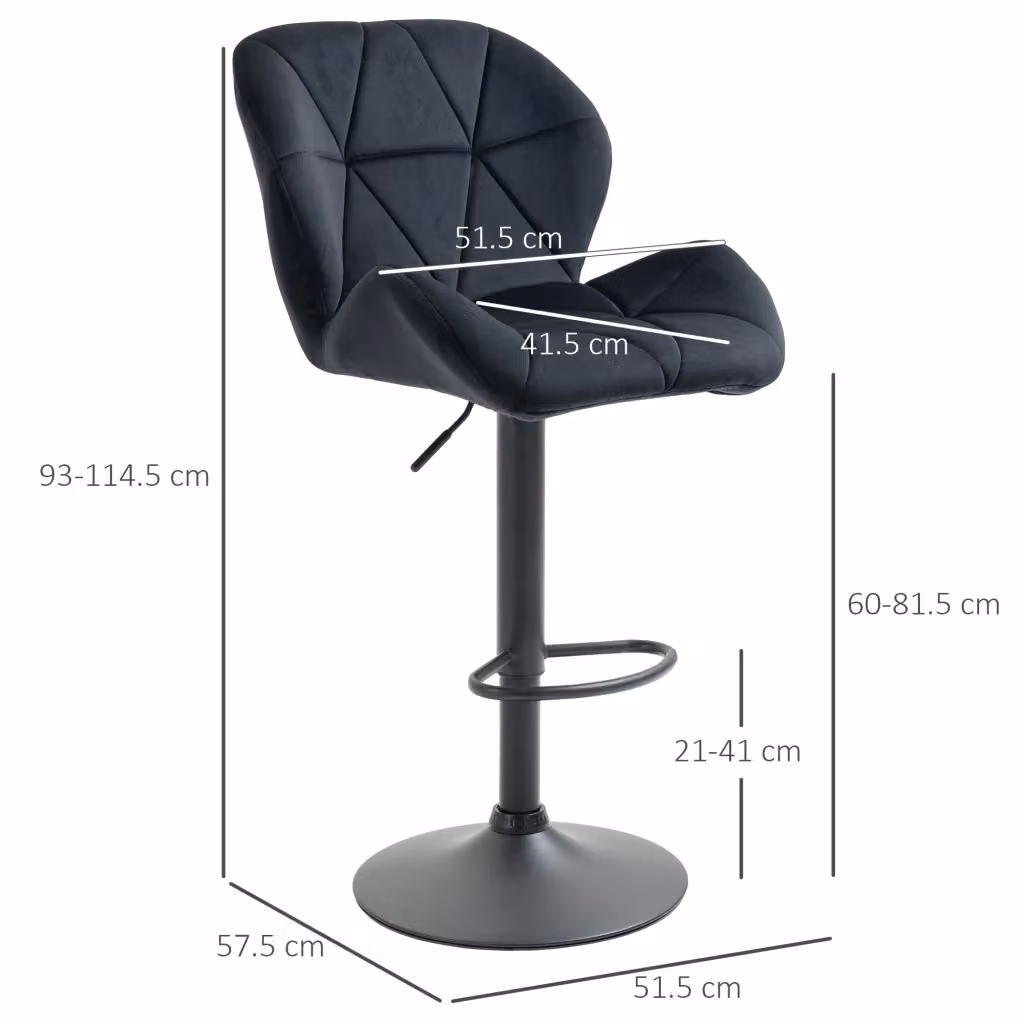 Set di 2 sgabelli da bar Mivray neri in tessuto con struttura in metallo, girevoli e senza braccioli, altezza regolabile, L/P/H: 57,5 x 51,5 x 93 cm – 2