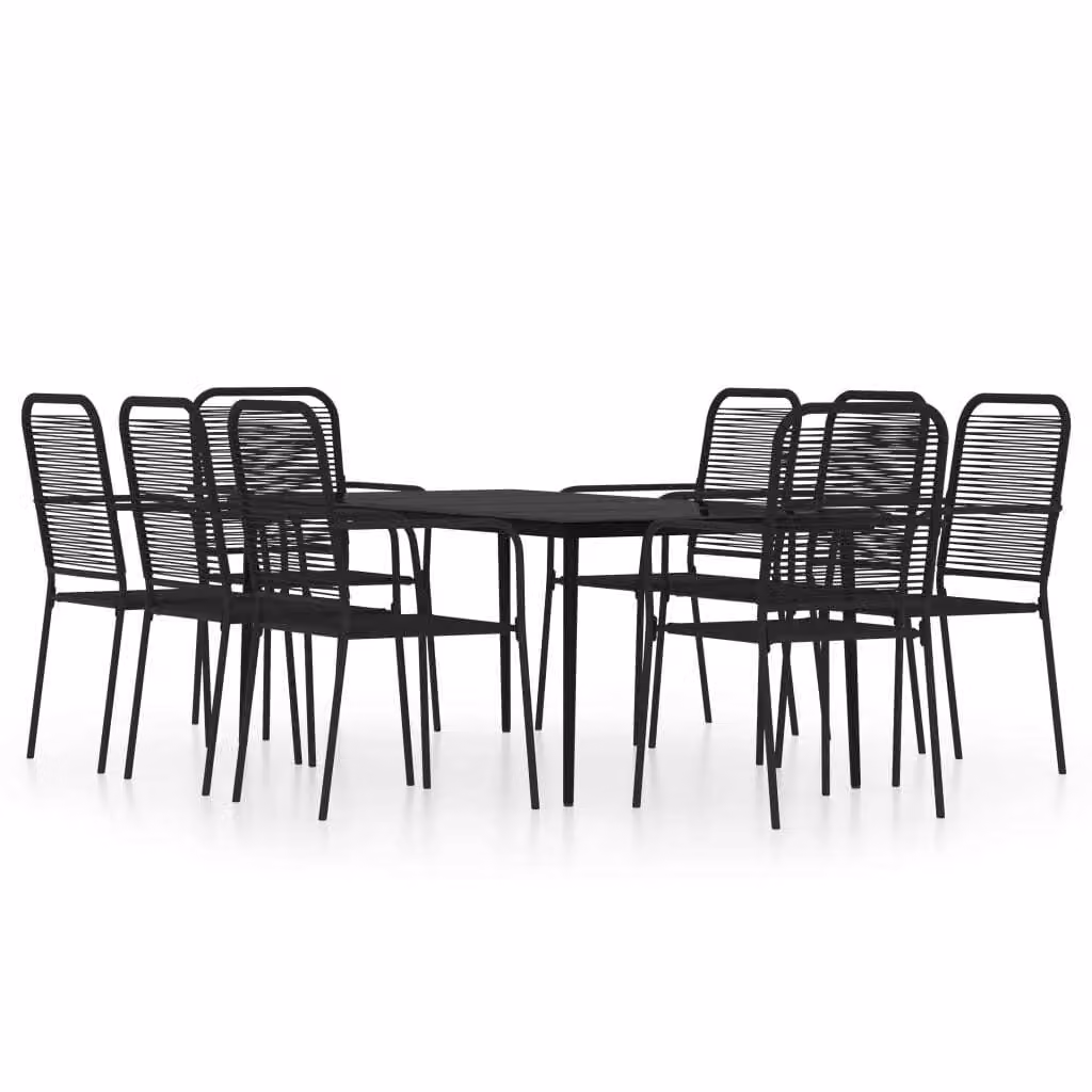 Set da Pranzo per Giardino 9 pz con Cuscini Nero