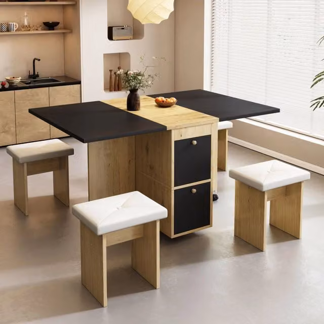 Tavolo da Pranzo Allungabile con 4 Sedie Pieghevole ¨C MINIMAL ¨C Bianco/Rovere/Nero 120x80x75