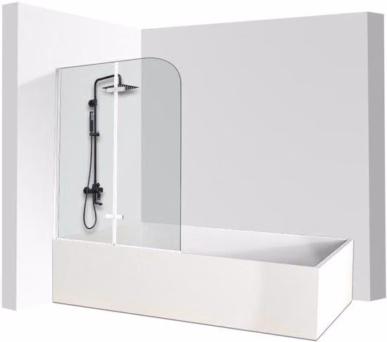 Pannello doccia in vetro temperato, 100x140 cm, composto da 2 elementi, pieghevole, spessore 5 mm, rotante, colore argento