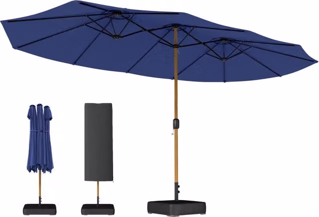 Ombrellone Doppio Minimal Blu Scuro con 12 Stecche e Manovella L: 4,7 m, P: 2,8 m
