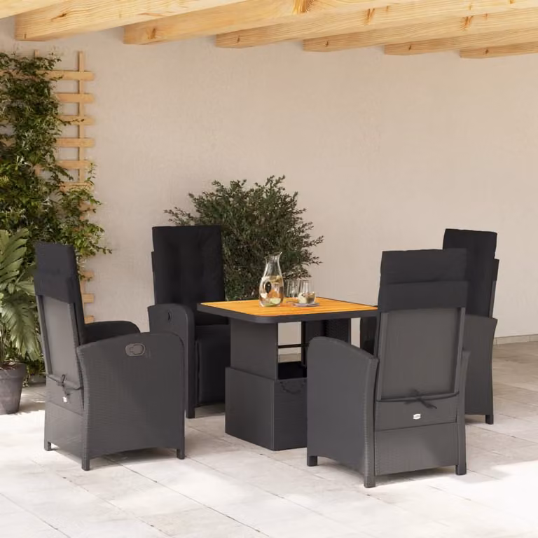 Maison Exclusive - Set da Pranzo da Giardino 5 pz Nero con Cuscini in Polyrattan