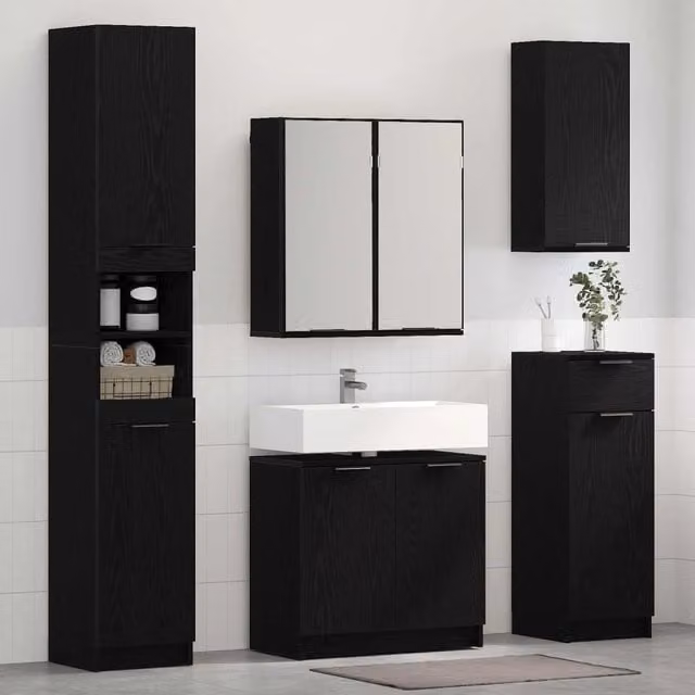 Set di mobili per il bagno 3 pz Rovere Nero 64,5 x 33,5 x 59 cm 3416102