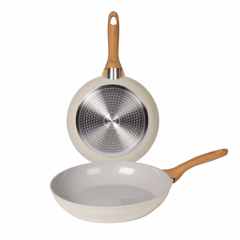 Set di 2 padelle antiaderenti Gusto Casa Kaitlyn Linea Wood Style in ceramica e alluminio, colore bianco, diametro: 24 cm e 28 cm