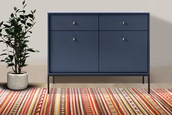 Cassettiera credenza 103,5 cm blu navy 2 ante con cassetti 77133743