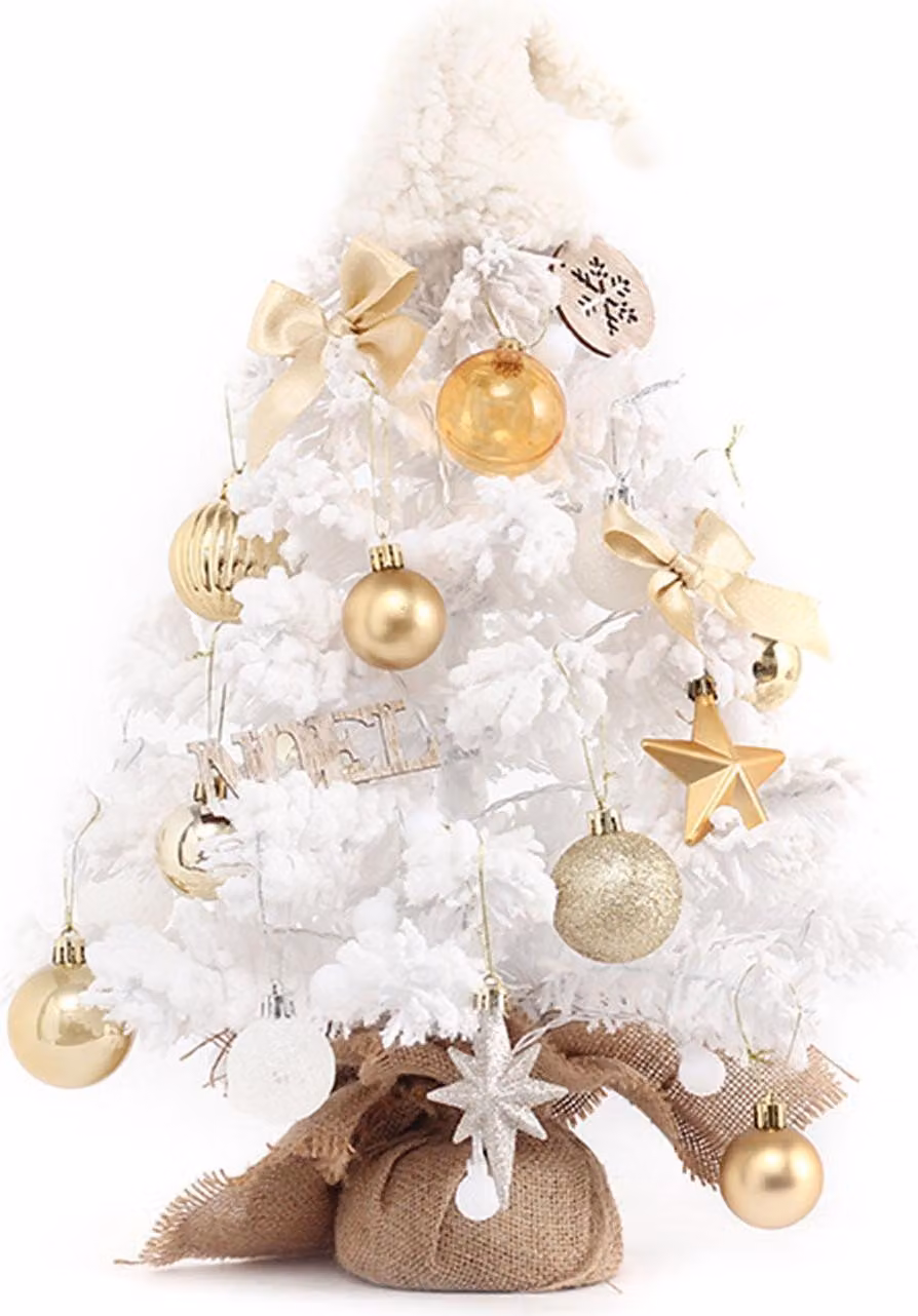 albero di Natale da tavolo da 50 cm, mini albero decorativo con LED, per ufficio, soggiorno, tavolo delle feste, decorazioni incluse