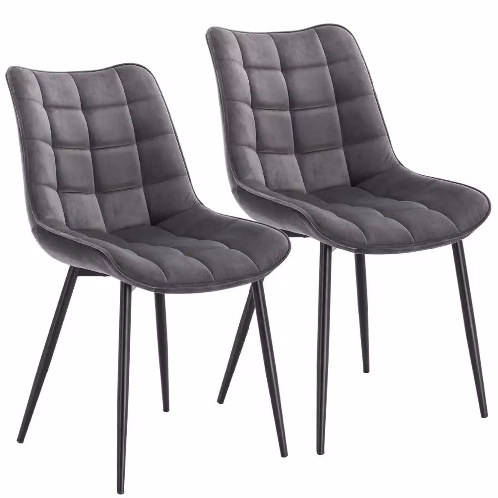Sedie da pranzo - Set da 2. Sedie da pranzo con rivestimento in velluto, seduta imbottita, gambe in metallo, non girevoli. Dimensioni della seduta: 46 x 40,5 cm. Colore: grigio scuro