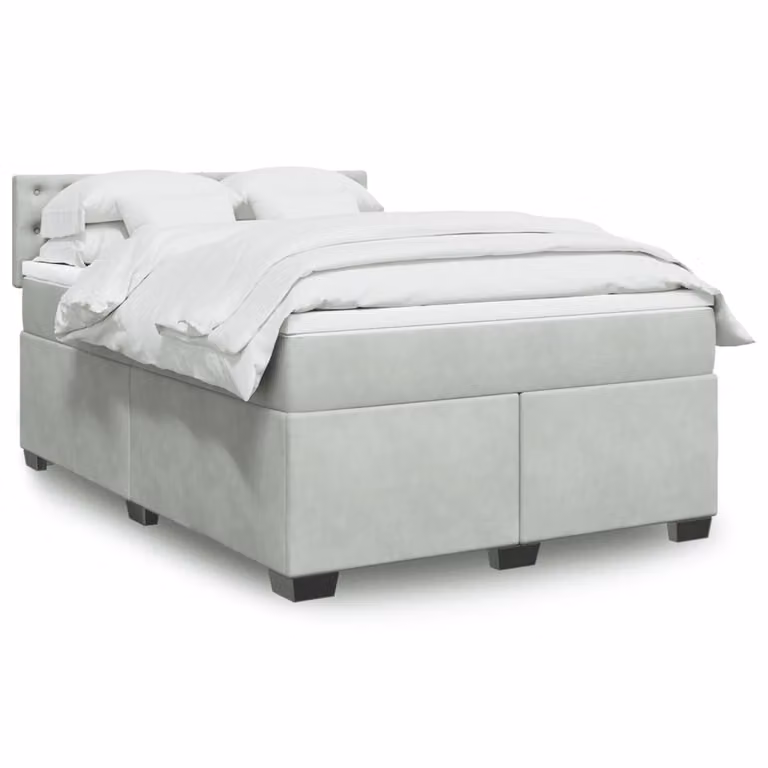 vidaXL Giroletto a Molle con Materasso Ibrido in Velluto Grigio e Bianco L/P/H: 140 x 190 x 100,5 cm