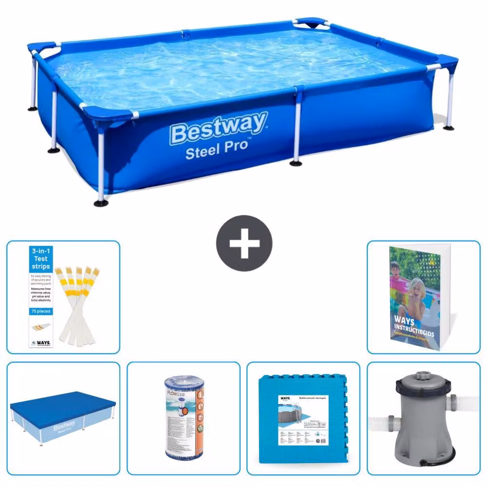 Bestway Steel Pro, piscina rettangolare - 221x150x43 cm - composta da 5 parti, modello S146