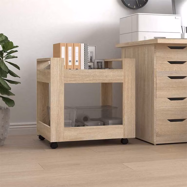 Carrello da scrivania vidaXL in legno rovere e MDF, colore beige e marrone, L 60 cm x P 45 cm x H 60 cm