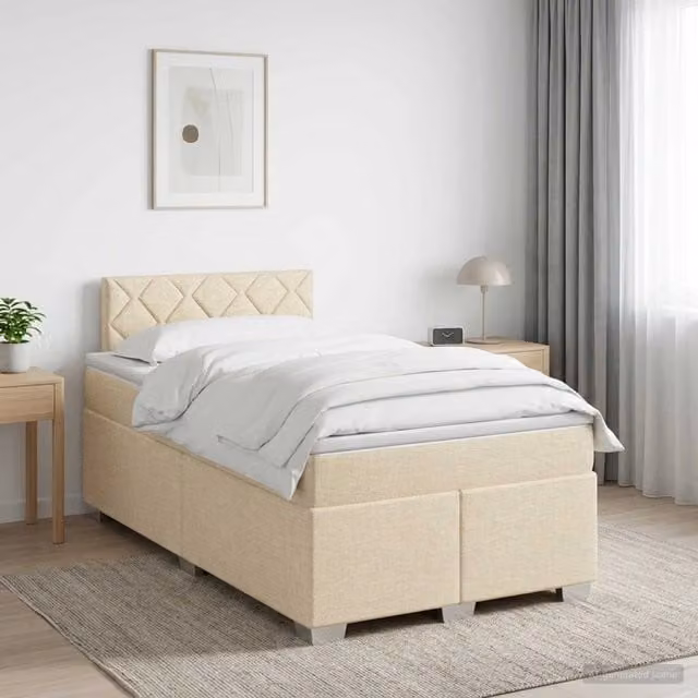 Letto box spring con materasso ibrido vidaXL in tessuto beige e bianco L/P: 120 x 200 cm