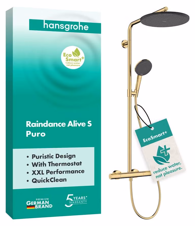 hansgrohe Raindance Alive S Puro Showerpipe 300 1jet EcoSmart+ avec élément Ecostat, 24594990, 24594990