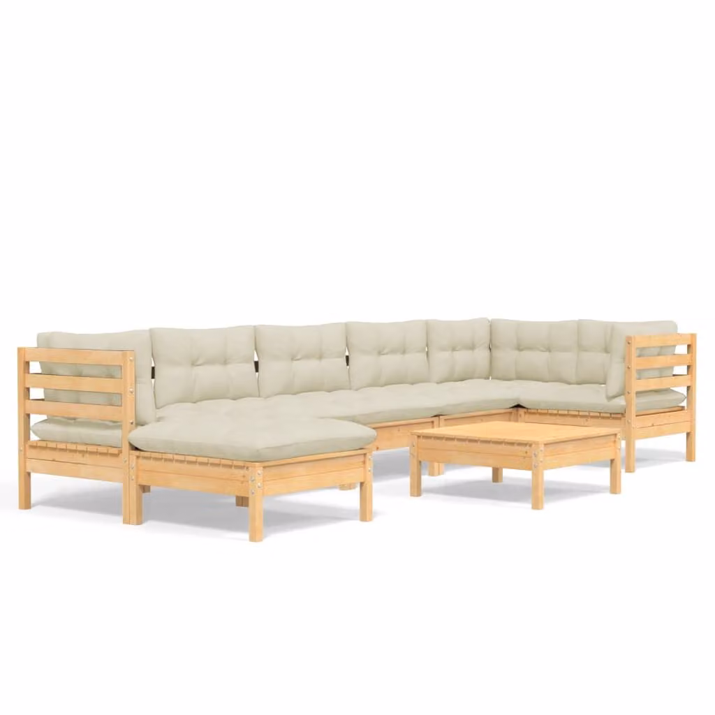 Set Divani da Giardino 8 pz con Cuscini Crema in Massello di Pino
