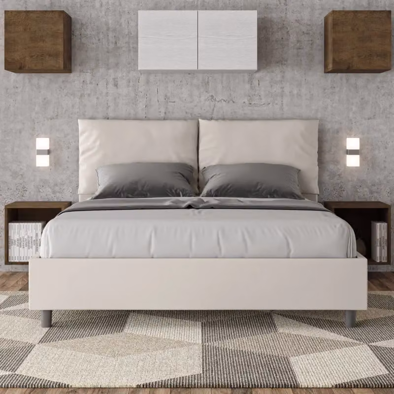 Letto matrimoniale imbottito con contenitore Ityhome Antea in similpelle bianca L/P/H: 160 x 200 x 110 cm – 2