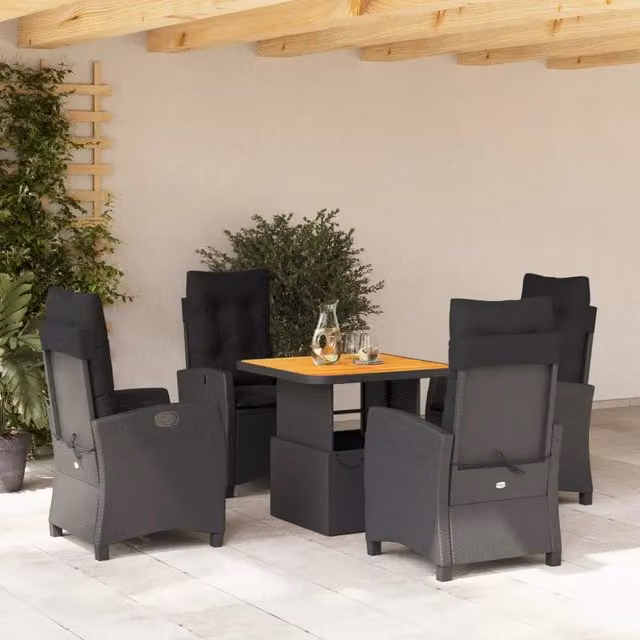 Set da Pranzo da Giardino 5 pz Nero con Cuscini in Polyrattan 3277386